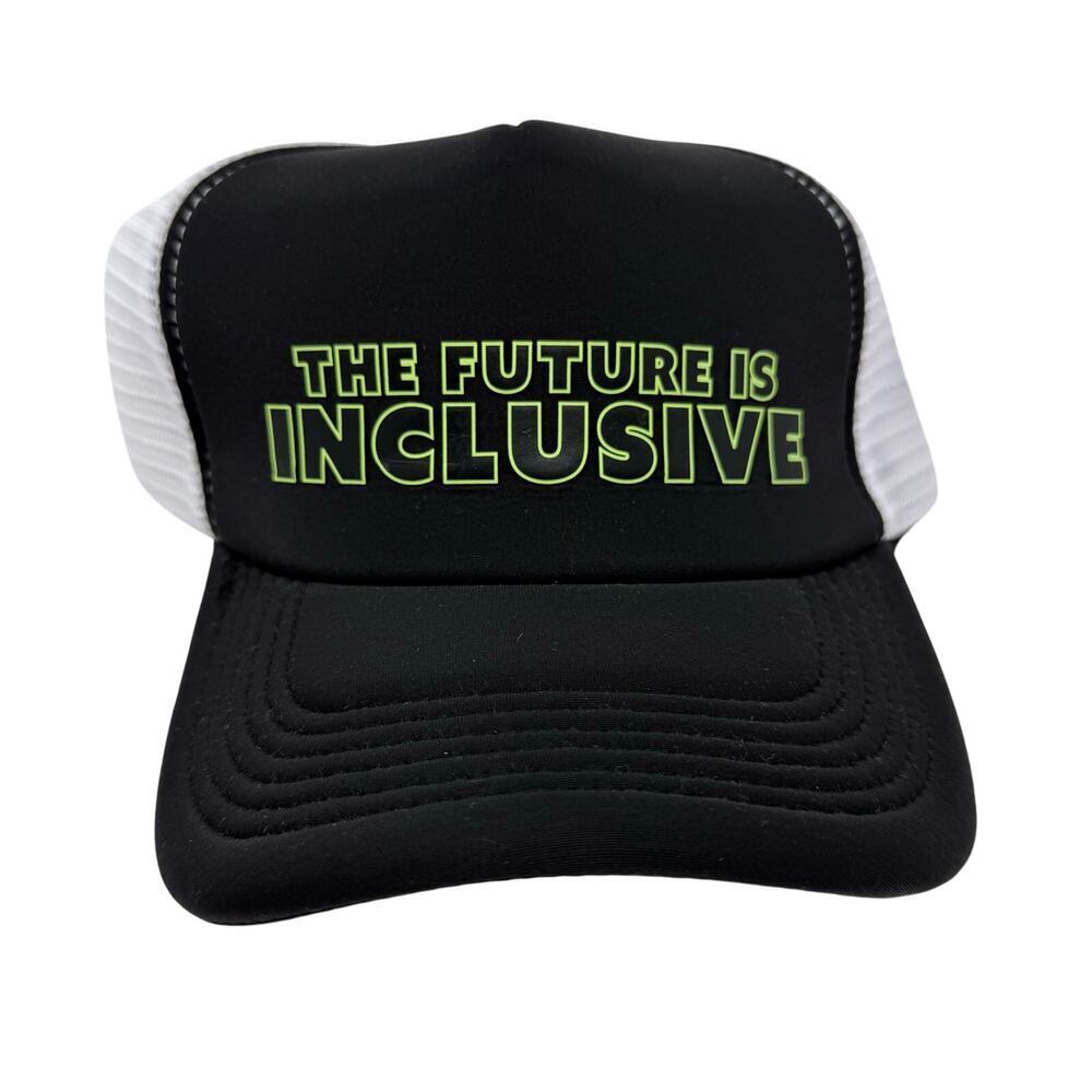 The Phluid Project The Future is Inclusive Trucker Hat Black White Mesh Adj NWT